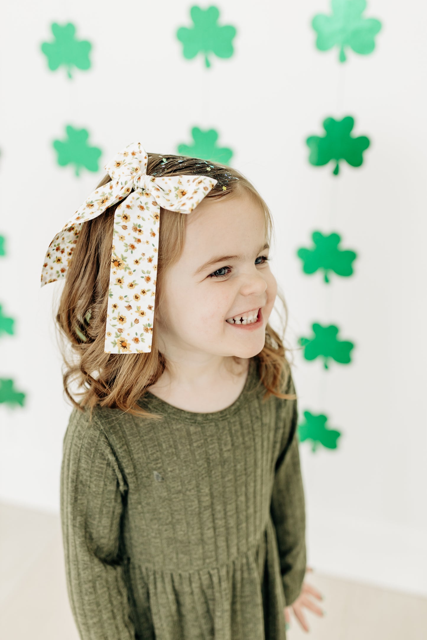 Green and Gold Floral Bow