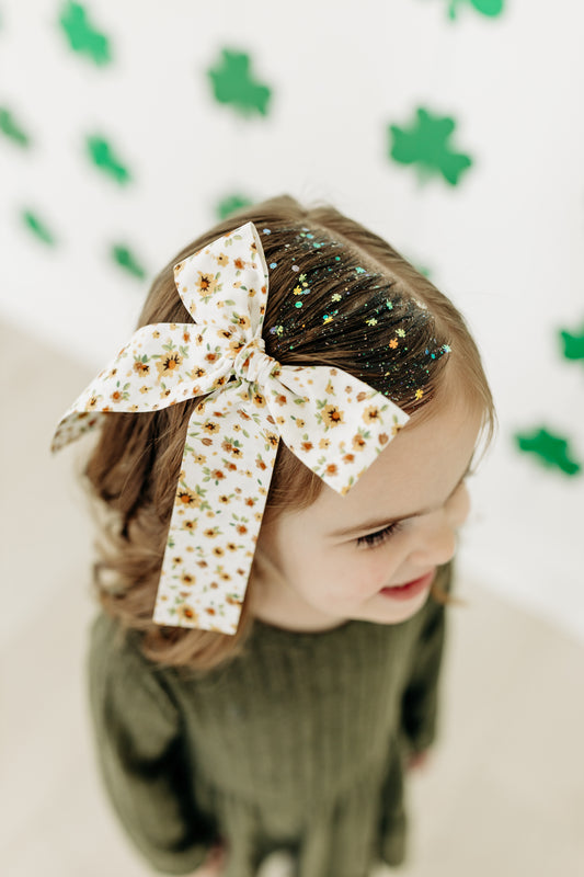 Green and Gold Floral Bow