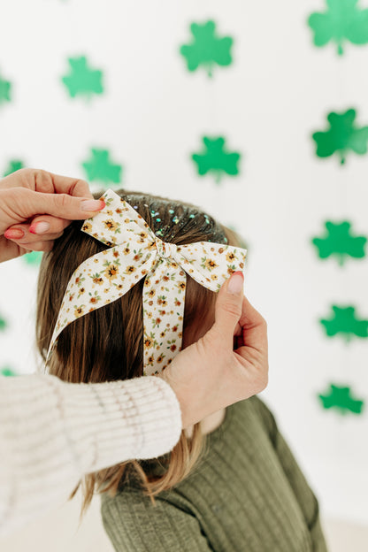 Green and Gold Floral Bow